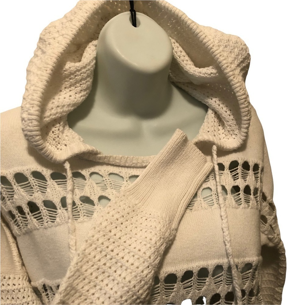 Victoria’s Secret White Sweater Hoodie Loose Knit Cropped Sz. Small Cotton - Picture 2 of 4